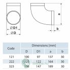 Szellőzőcső könyök, 90 fok, D 100 mm, 121 mm
