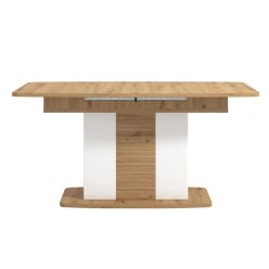   Bővíthető konyhai/étkezőasztal, téglalap alakú, 6 személyes, kézzel készített tölgyfa + fehér, 160 x 92 x 78 cm, 3C